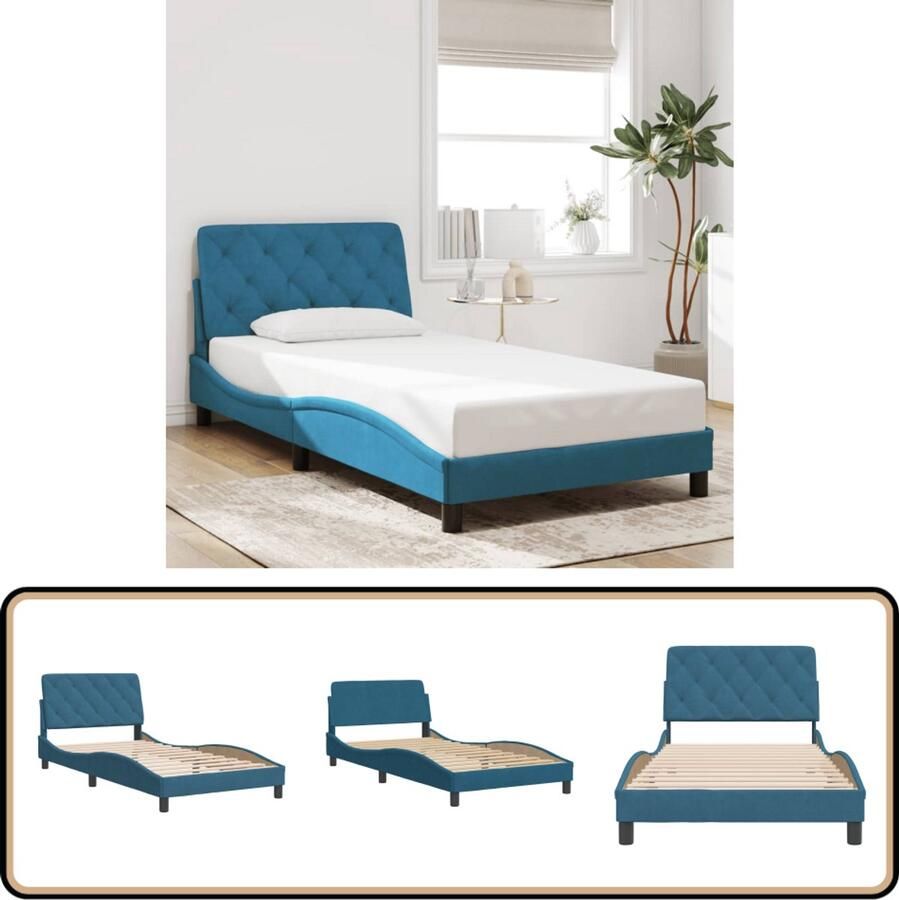 VidaXL Bedframe met hoofdeinde fluweel blauw 100x200 cm