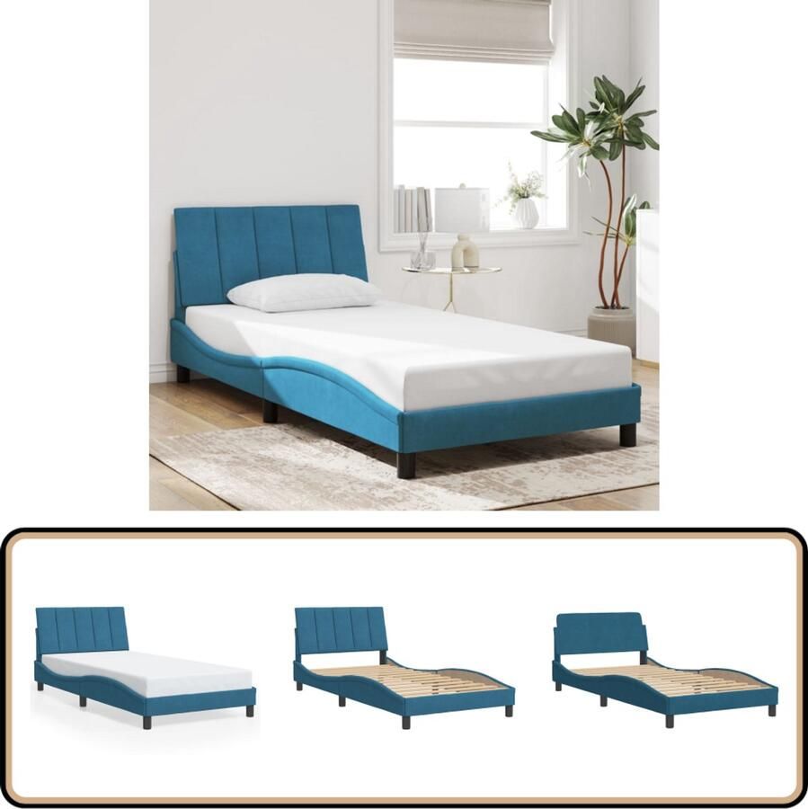VidaXL Bedframe met hoofdeinde fluweel blauw 100x200 cm