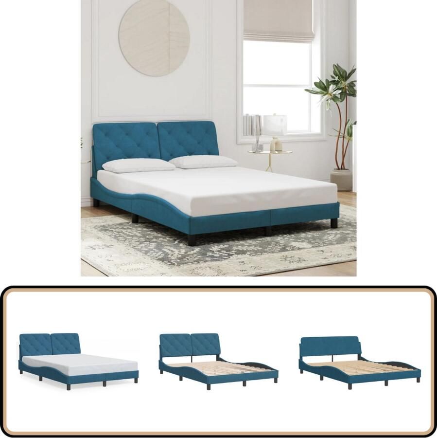 VidaXL Bedframe met hoofdeinde fluweel blauw 120x200 cm