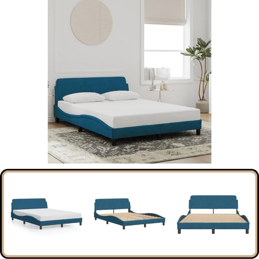 VidaXL Bedframe met hoofdeinde fluweel blauw 120x200 cm