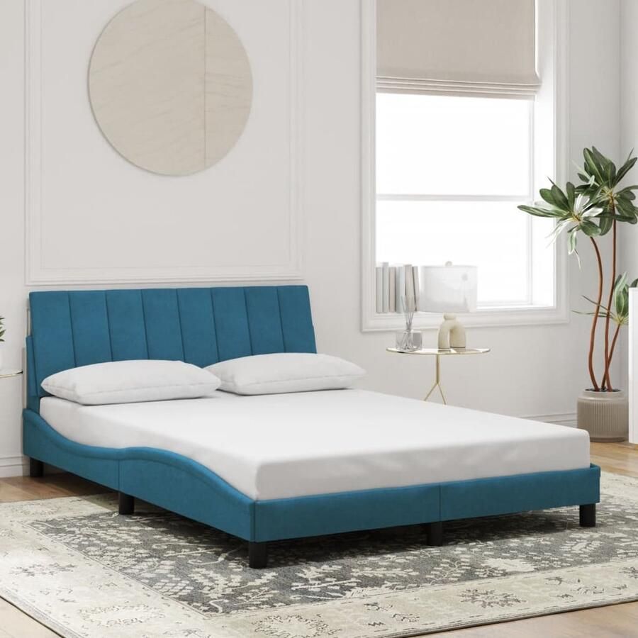 VidaXL Bedframe met hoofdeinde Fluweel Blauw 140x200 cm