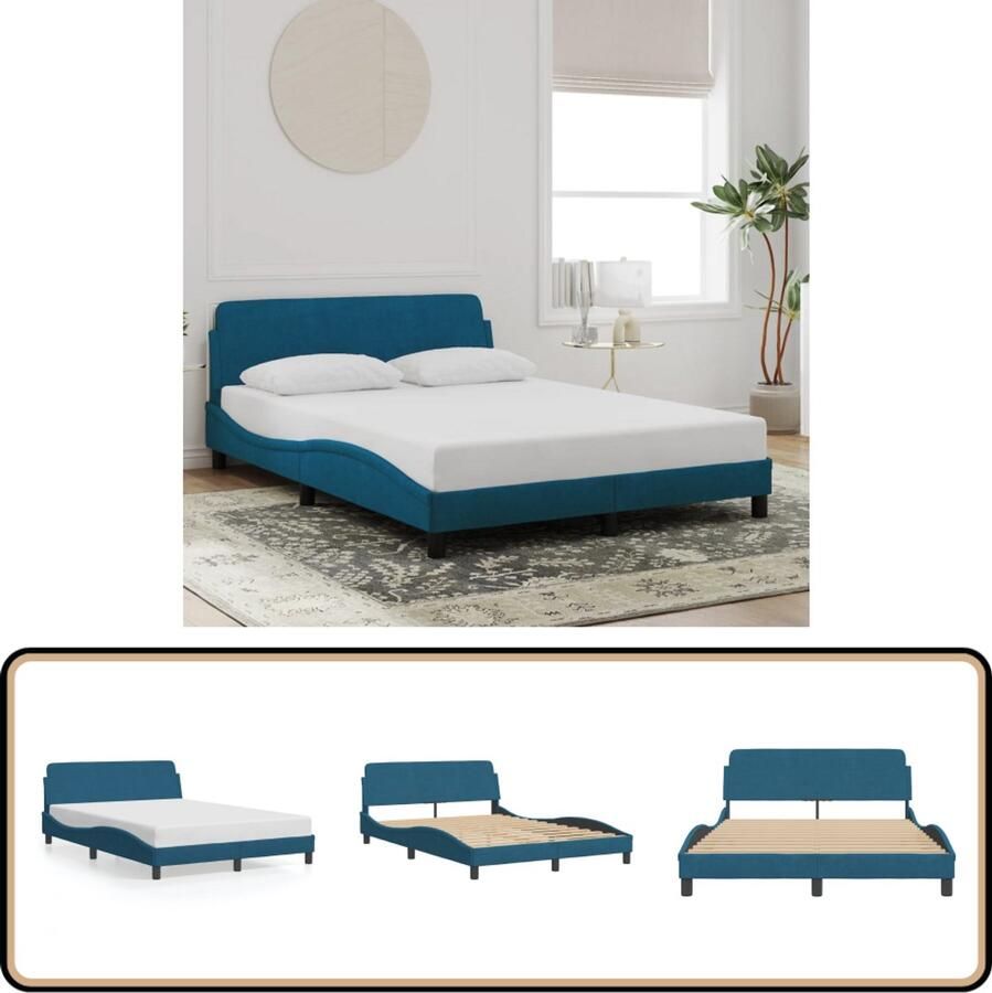 VidaXL Bedframe met hoofdeinde fluweel blauw 140x200 cm - Foto 2