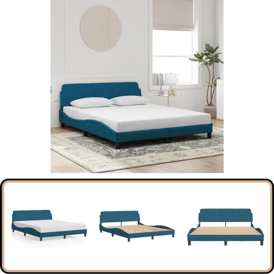 VidaXL Bedframe met hoofdeinde fluweel blauw 160x200 cm