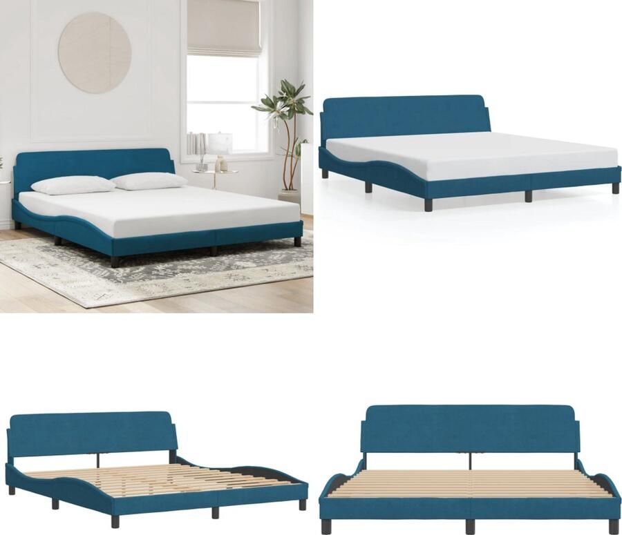 VidaXL Bedframe met hoofdeinde fluweel blauw 180x200 cm Bedframe Bedframes Bed Bedbodem
