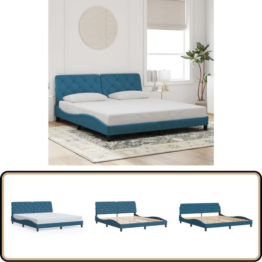VidaXL Bedframe met hoofdeinde fluweel blauw 180x200 cm