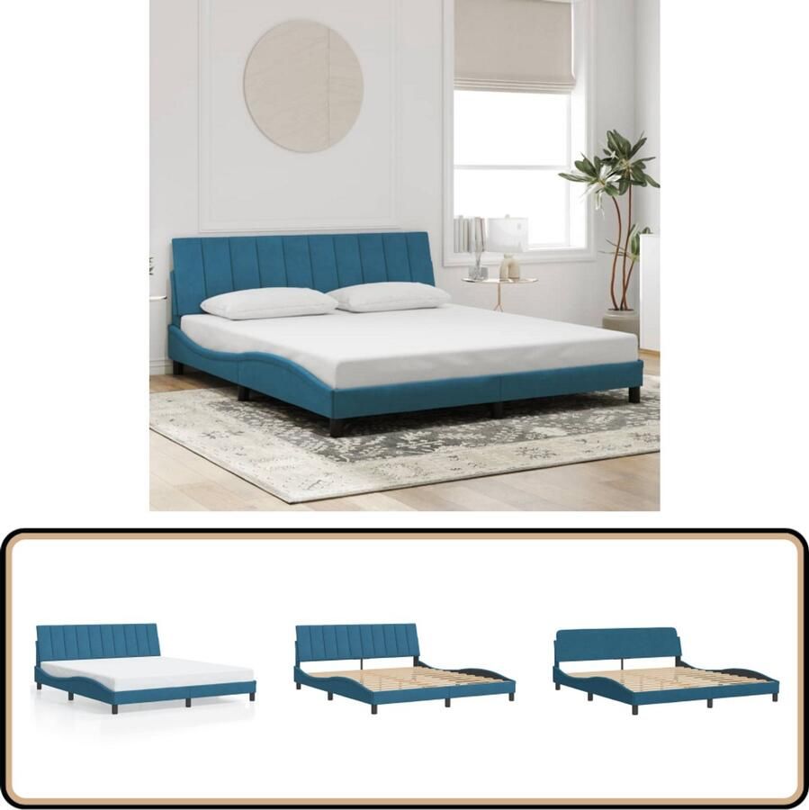 VidaXL Bedframe met hoofdeinde fluweel blauw 180x200 cm