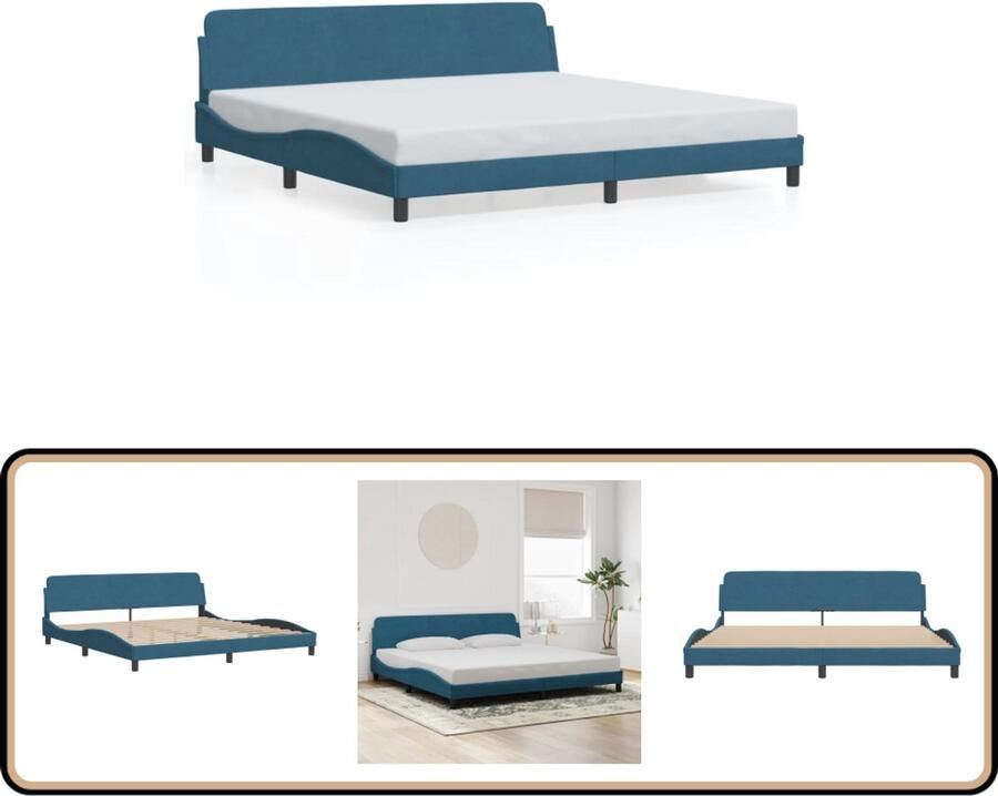 VidaXL Bedframe met hoofdeinde fluweel blauw 200x200 cm - Foto 2