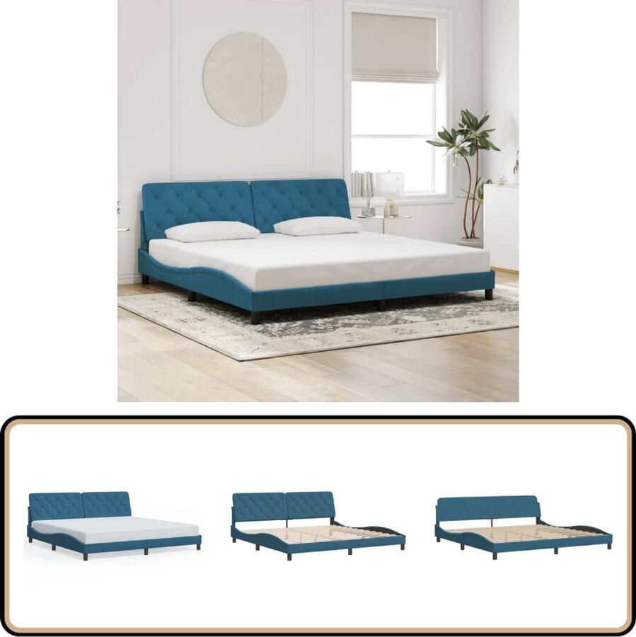 VidaXL Bedframe met hoofdeinde fluweel blauw 200x200 cm