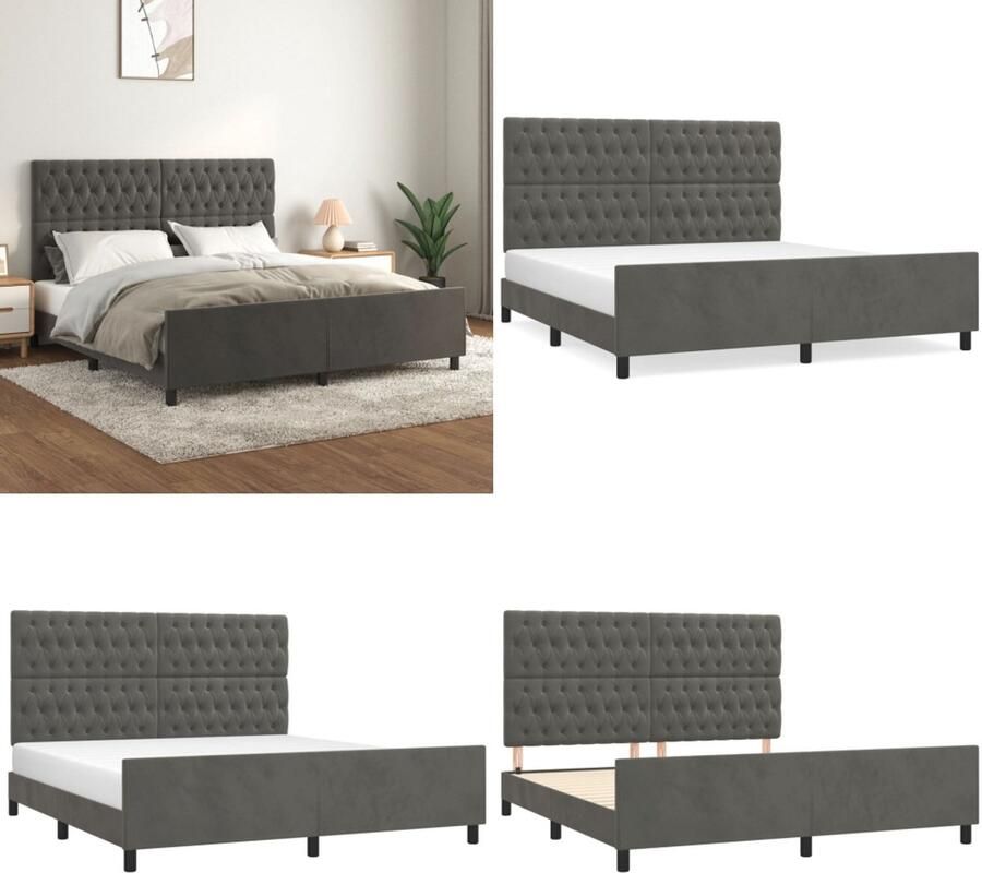 VidaXL Bedframe met hoofdeinde fluweel donkergrijs 180x200 cm Bedframe Met Hoofdeinde Bedframes Met Hoofdeindes Bed Slaapmeubel