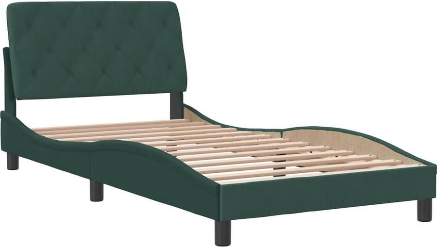 VidaXL -Bedframe-met-hoofdeinde-fluweel-donkergroen-100x200-cm