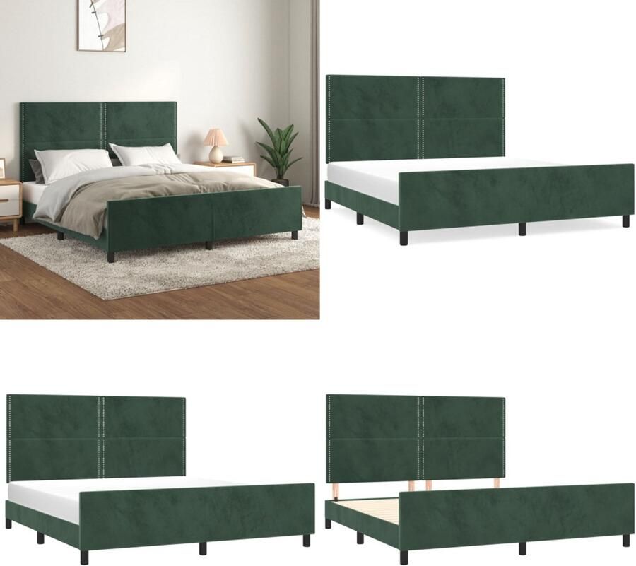 VidaXL Bedframe met hoofdeinde fluweel donkergroen 180x200 cm Bedframe Met Hoofdeinde Bedframes Met Hoofdeindes Bed Slaapmeubel