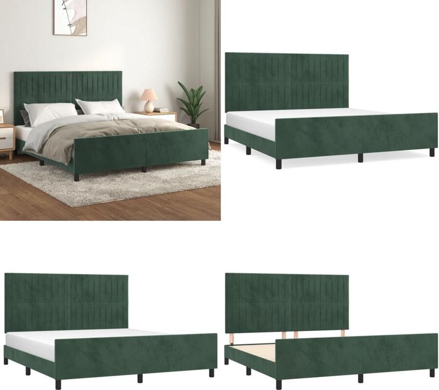 VidaXL Bedframe met hoofdeinde fluweel donkergroen 180x200 cm Bedframe Met Hoofdeinde Bedframes Met Hoofdeindes Bed Slaapmeubel