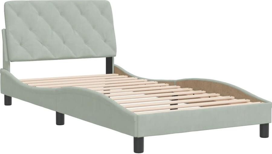 VidaXL -Bedframe-met-hoofdeinde-fluweel-lichtgrijs-100x200-cm - Foto 2