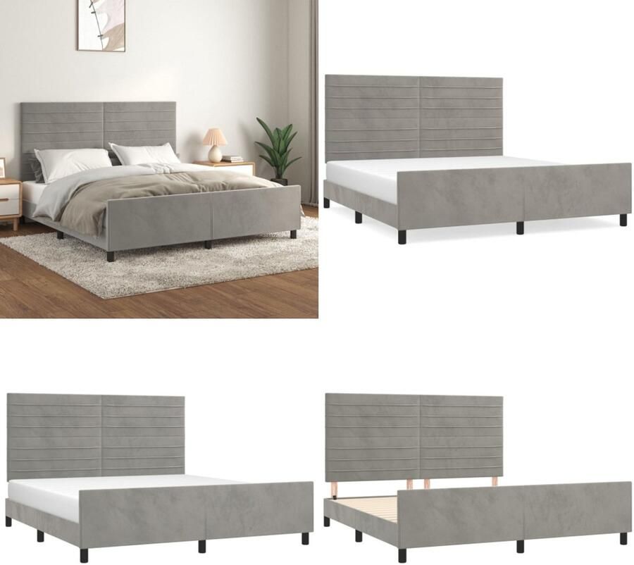 VidaXL Bedframe met hoofdeinde fluweel lichtgrijs 180x200 cm Bedframe Met Hoofdeinde Bedframes Met Hoofdeindes Bed Slaapmeubel