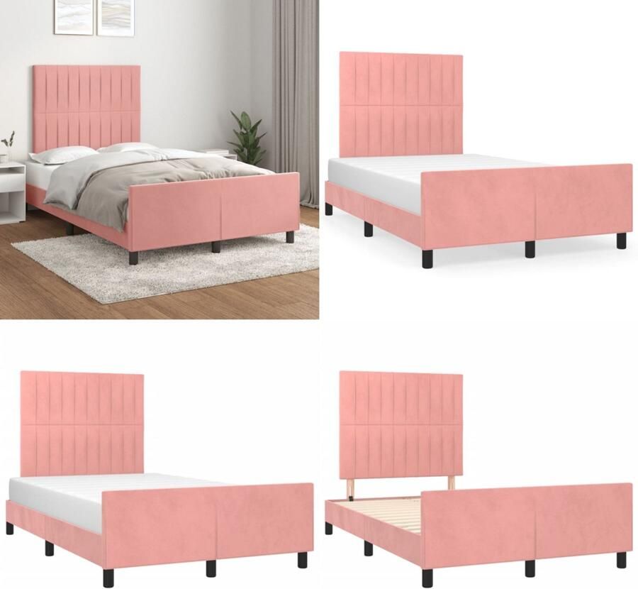 VidaXL Bedframe met hoofdeinde fluweel roze 120x200 cm Bedframe Met Hoofdeinde Bedframes Met Hoofdeindes Bed Slaapmeubel