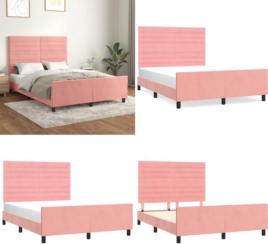VidaXL Bedframe met hoofdeinde fluweel roze 140x190 cm Bedframe Met Hoofdeinde Bedframes Met Hoofdeindes Bed Slaapmeubel