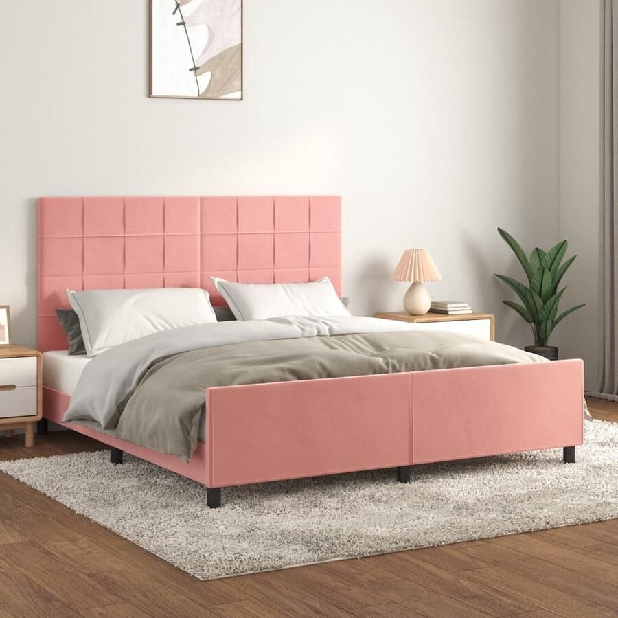 VidaXL Bedframe met Hoofdeinde Fluweel Roze 160x200 cm Bed Frame Rooskleurig Bed Velvet Bed Tweepersoons Bed Boxspring Bed Hoofdeinde Bed Adjustable Bed Multifunctioneel Bed - Foto 2