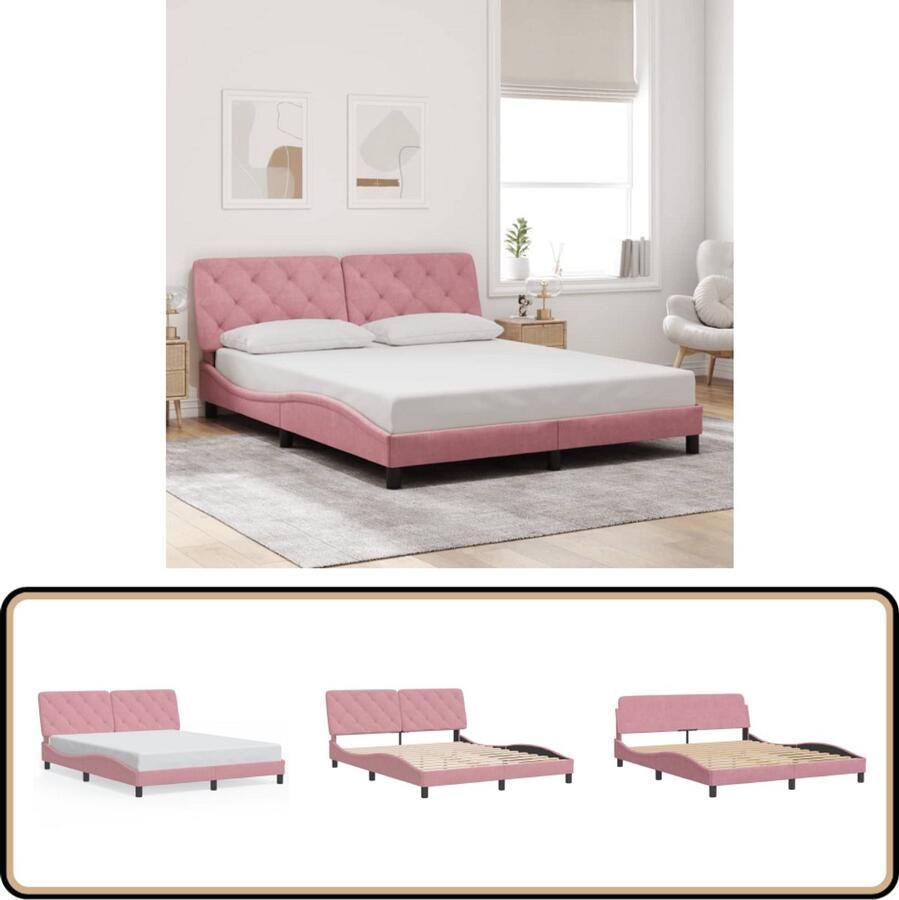 VidaXL Bedframe met hoofdeinde fluweel roze 160x200 cm
