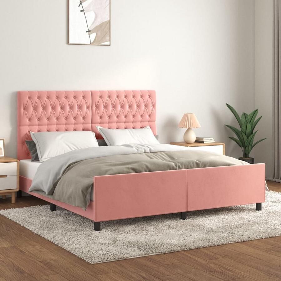 VidaXL Bedframe met hoofdeinde Fluweel Roze 180x200 cm Fluweel Bed Tweepersoons Bed Rooskleurig Bed Met Hoofdeinde Verstelbaar Hoofdeinde Boxspring Bed Multipex Lattenbodem Comfortabel Bed - Foto 2