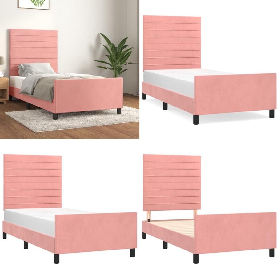 VidaXL Bedframe met hoofdeinde fluweel roze 90x190 cm Bedframe Met Hoofdeinde Bedframes Met Hoofdeindes Bed Slaapmeubel