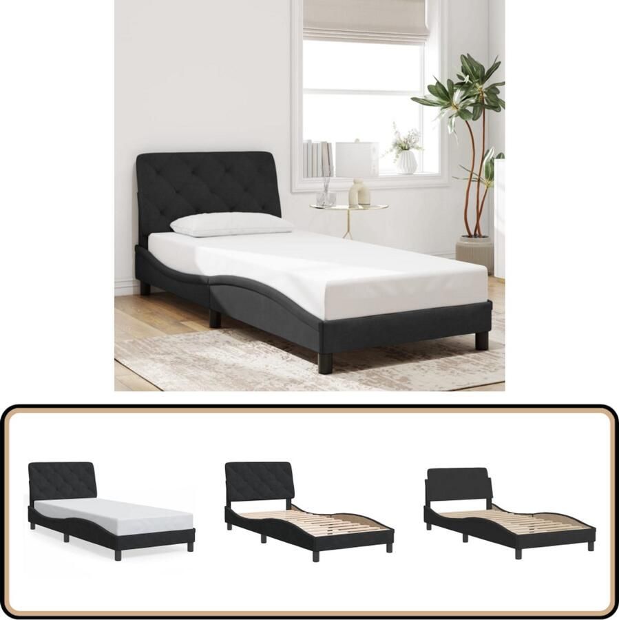 VidaXL Bedframe met hoofdeinde fluweel zwart 90x200 cm