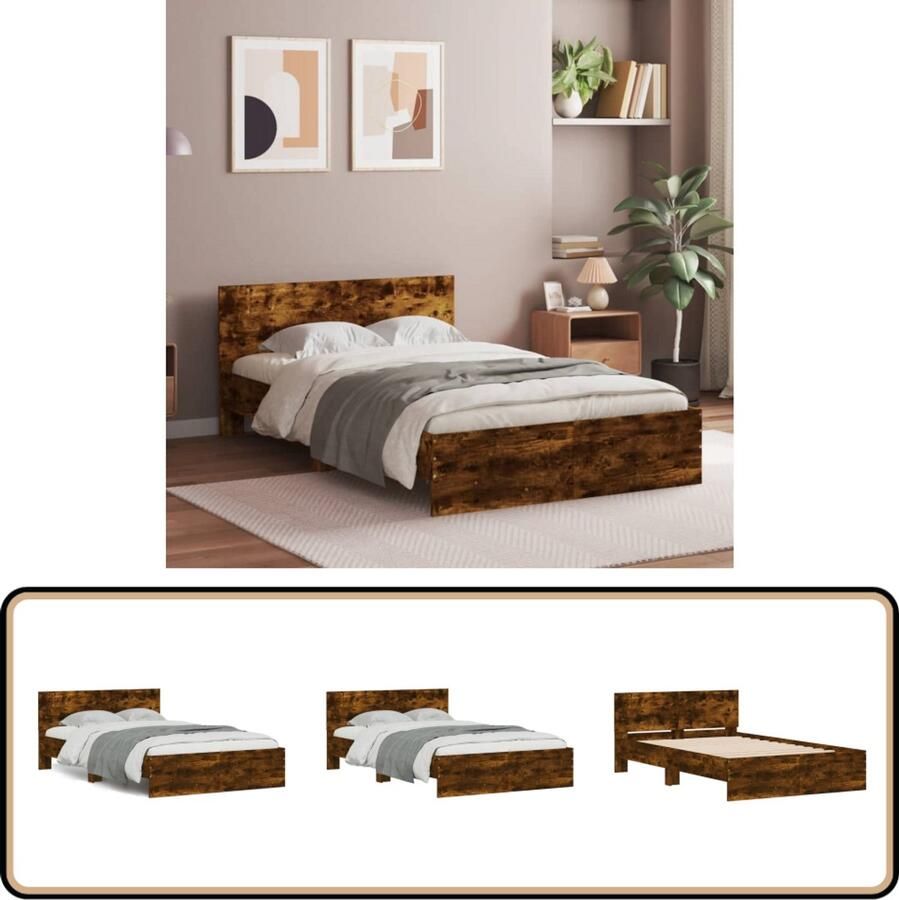 VidaXL Bedframe met hoofdeinde gerookt eikenkleurig 120x200 cm