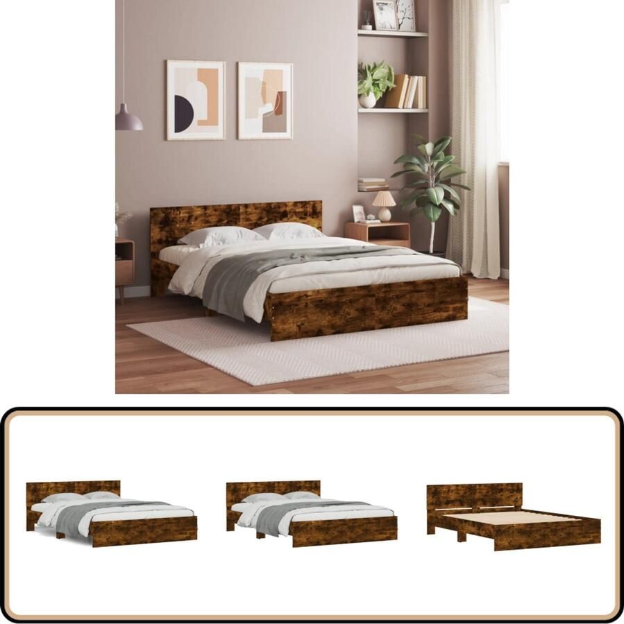 VidaXL Bedframe met hoofdeinde gerookt eikenkleurig 150x200 cm