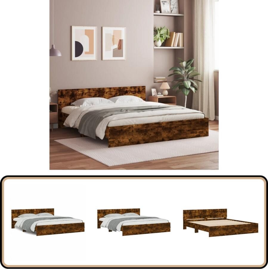 VidaXL Bedframe met hoofdeinde gerookt eikenkleurig 180x200 cm