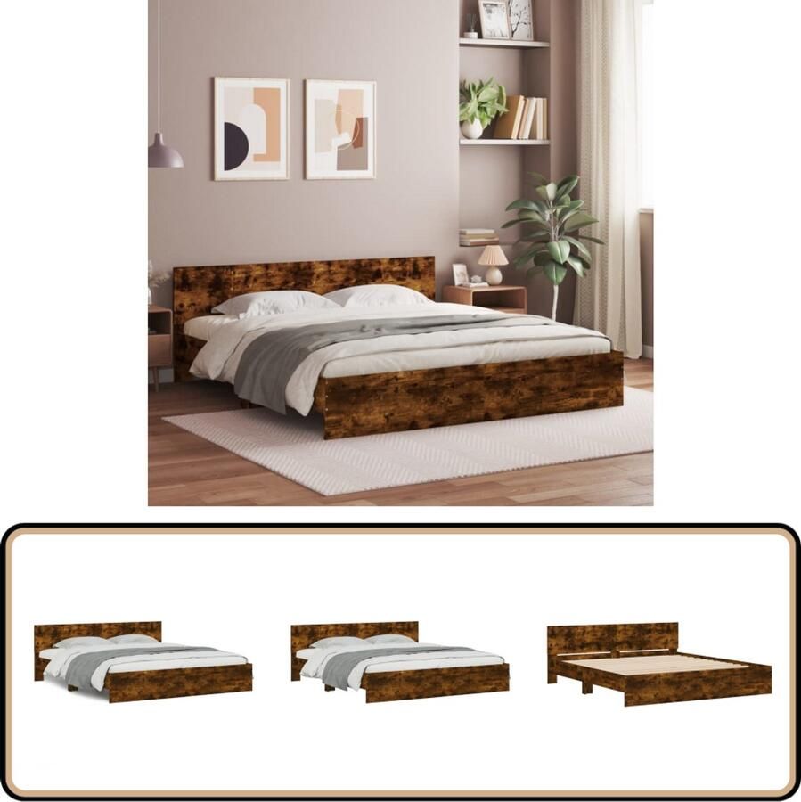 VidaXL Bedframe met hoofdeinde gerookt eikenkleurig 200x200 cm
