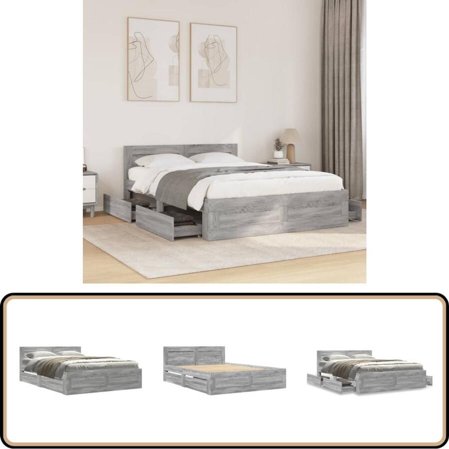 VidaXL Bedframe met hoofdeinde grijs sonoma eiken 120x190 cm