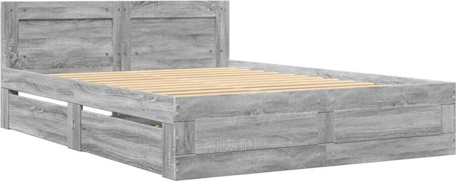 VidaXL Bedframe met hoofdeinde grijs sonoma eiken 135x190 cm