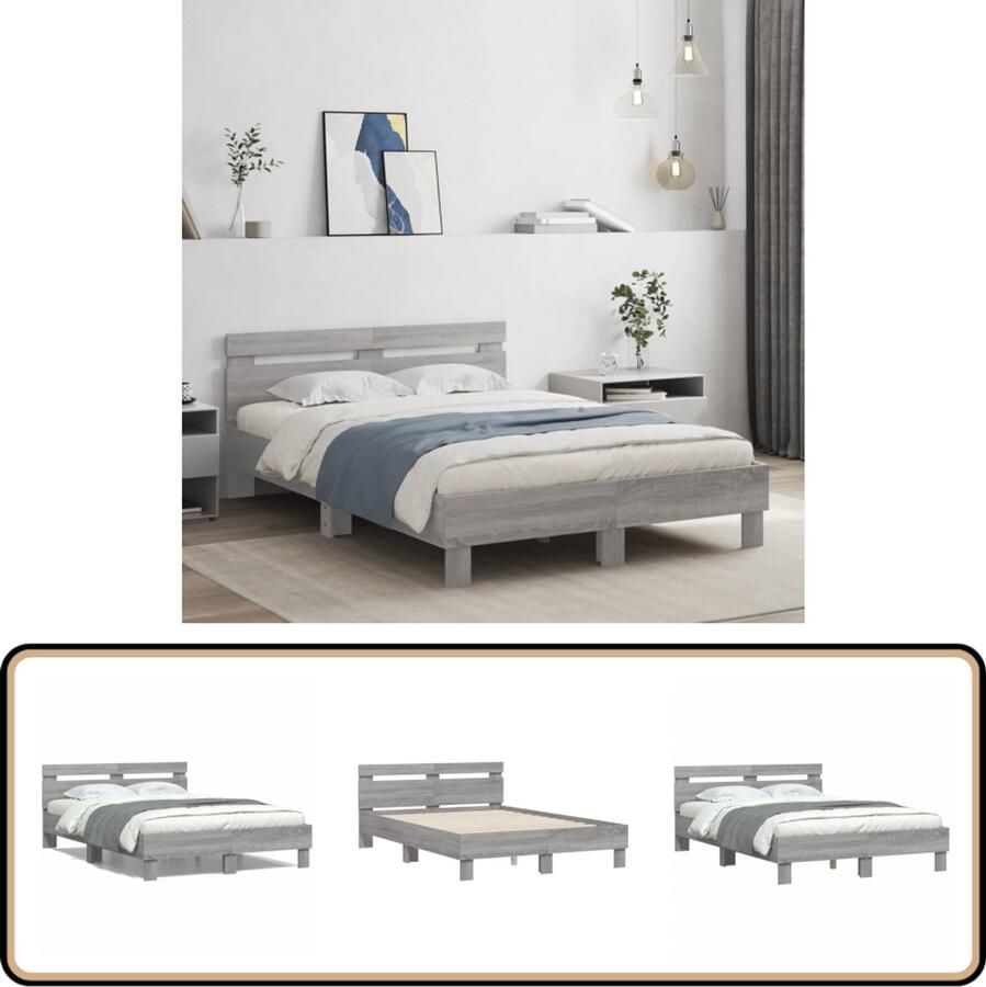 VidaXL Bedframe met hoofdeinde grijs sonoma eiken 135x190 cm