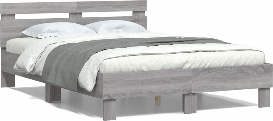 VidaXL -Bedframe-met-hoofdeinde-grijs-sonoma-eiken-135x190-cm - Foto 2