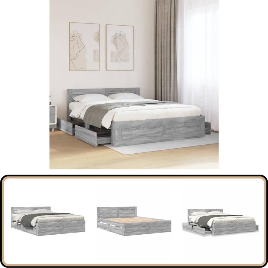 VidaXL Bedframe met hoofdeinde grijs sonoma eiken 150x200 cm