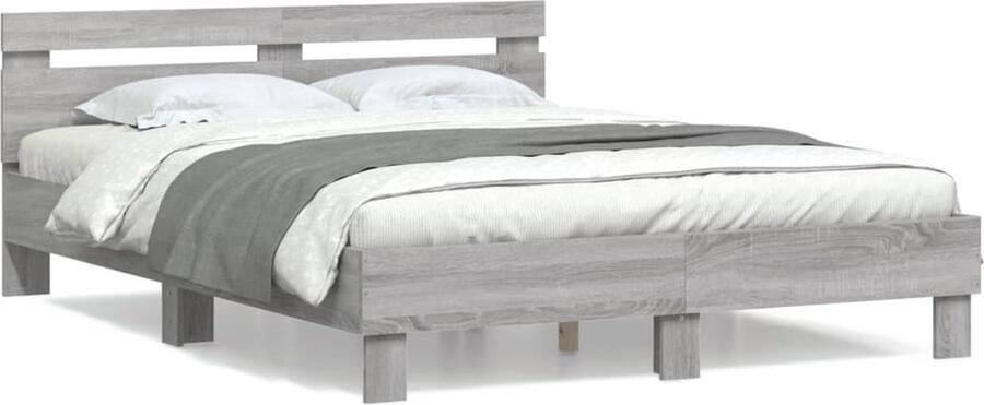 VidaXL -Bedframe-met-hoofdeinde-grijs-sonoma-eiken-150x200-cm - Foto 2