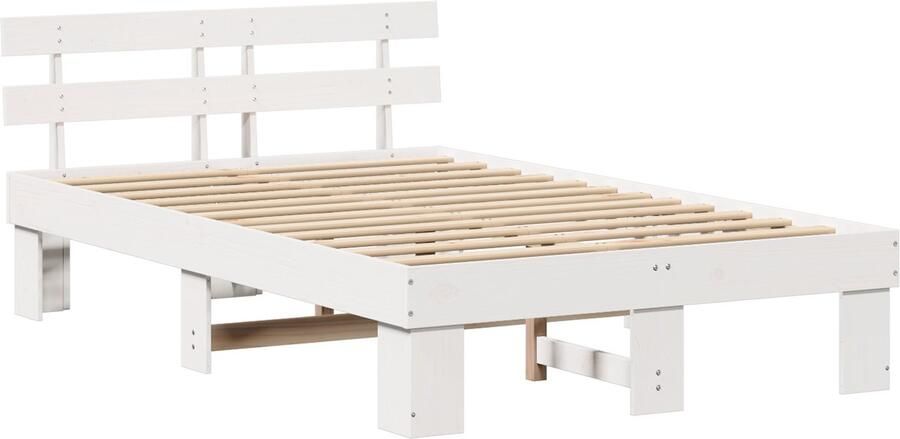 VidaXL Bedframe met hoofdbord Wit 140x190 cm van massief grenenhout