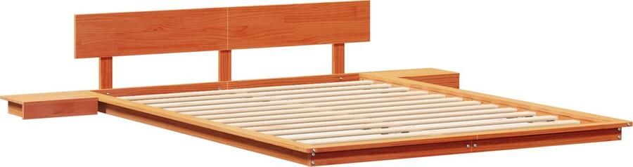 VidaXL Vloerbedframe met Nachtkastjes Gewaxed Bruin 140x200cm Massief Hout