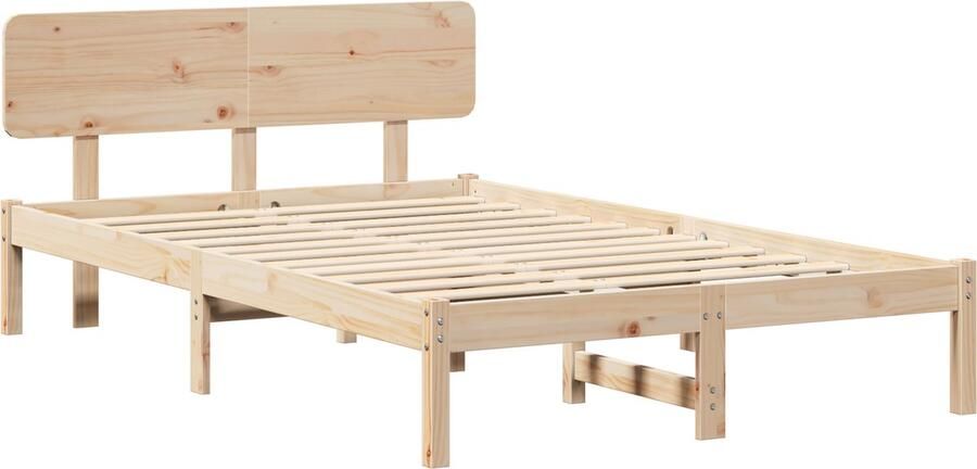 VidaXL Bedframe met hoofdeinde Naturel 140 x 190 cm Massief grenenhout
