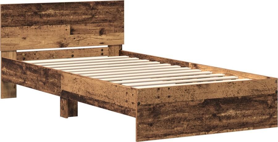 VidaXL Bedframe met Hoofdbord Oud Hout 100 x 200 cm Massief grenenhout