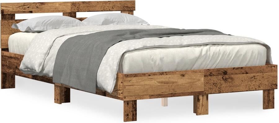 VidaXL Bewerkt Houten Bedframe Verweerd Hout Bewerkt Hout 120 x 190 cm