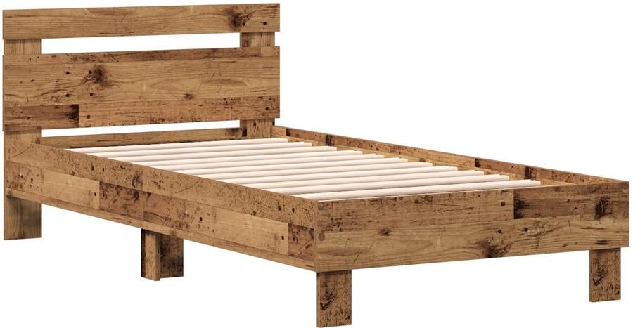 VidaXL Bedframe met hoofdeinde Oud hout 90 x 190 cm Bewerkt hout