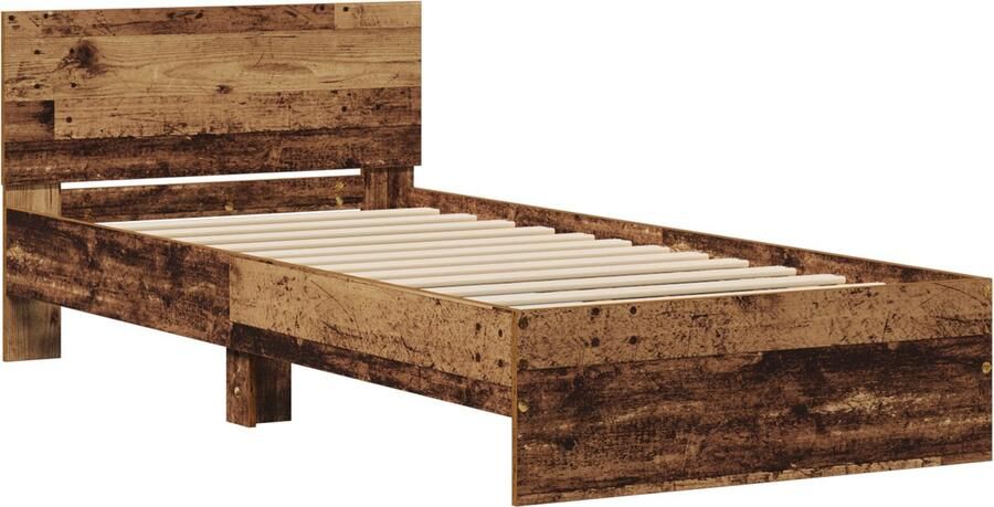 VidaXL Bedframe met hoofdeinde Oud hout 75 x 190 cm Bewerkt hout