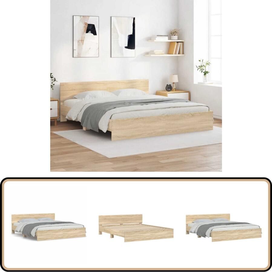 VidaXL Bedframe met hoofdeinde sonoma eikenkleur 180x200 cm Bed Frame Houten Bed Sonomakleur Tweepersoonsbed Boxspring Bed