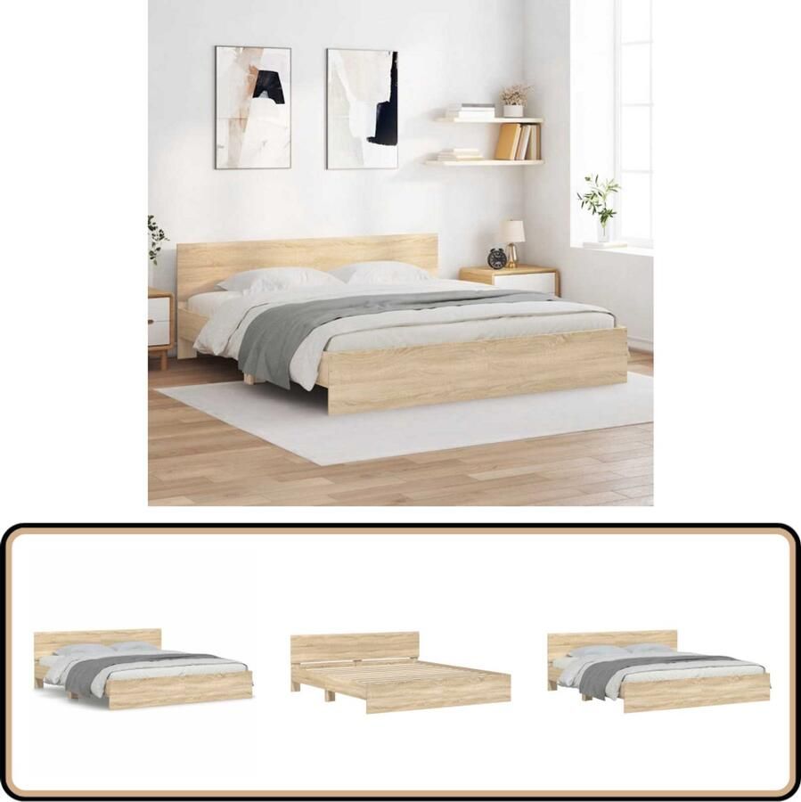 VidaXL Bedframe met hoofdeinde sonoma eikenkleurig 160x200 cm Bed Frame Houten Bed Sonoma Eiken Tweepersoonsbed Boxspring Bed