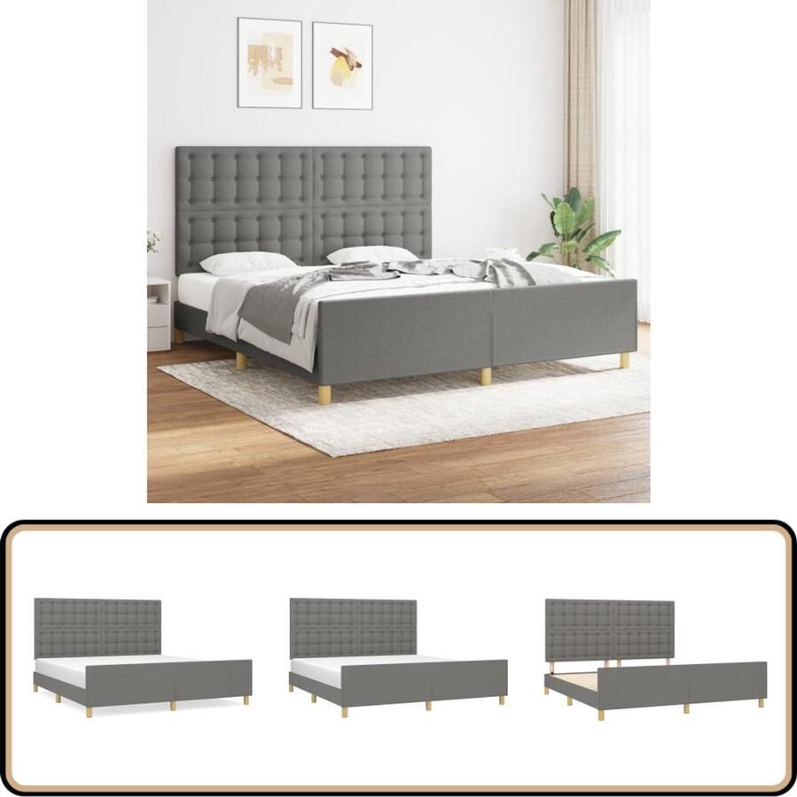 VidaXL Bedframe Met hoofdeinde Stof Donkergrijs Bed Frame Boxspring Tweepersoonlig Bed Donkere Kleuren Grijs Bed Slaapcomfort Hoofdeinde Adjustable Headboard