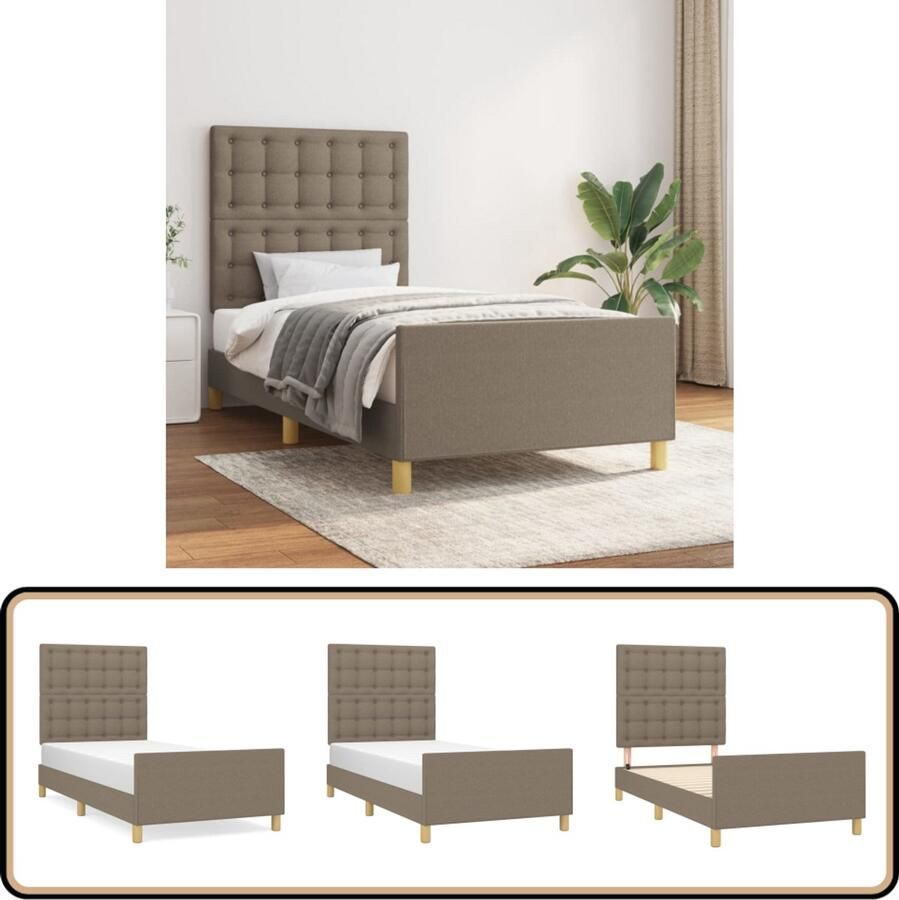 VidaXL Bedframe Met hoofdeinde Stof Taupe 80x200cm Bed Frame Hoofdeinde Stoffen Bed Verstelbare Hoogte Multipex Lattenbodem Taupeckleur Tweepersoonsbed