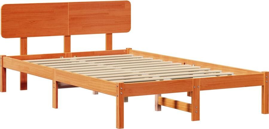 VidaXL Bedframe met Hoofdeinde Wax Bruin 140 x 190 cm van Massief Grenenhout
