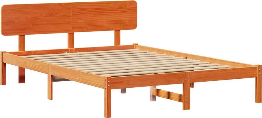 VidaXL Bedframe met Hoofdboard Gewaxt Bruin 140x200 cm Massief Grenenhout