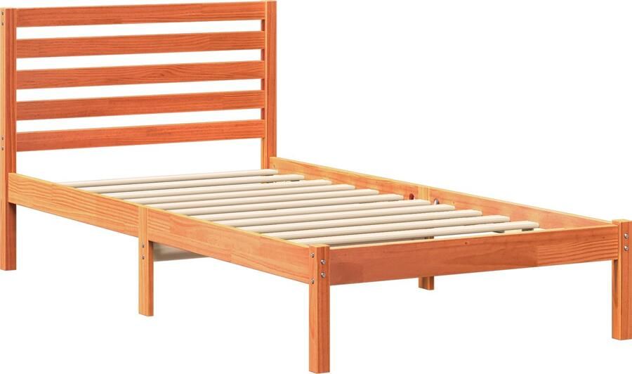VidaXL Bedframe met Hoofdbord Gewaxt Bruin 90x190 cm Massief Houten Grenenhout - Foto 2
