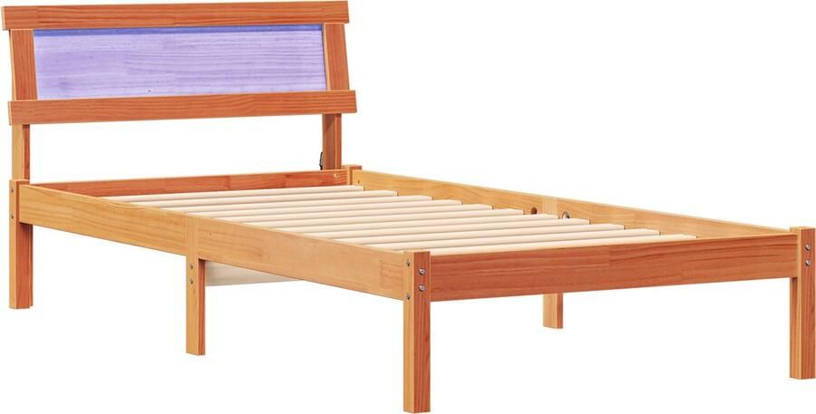 VidaXL Bedframe met Hoofdbord en LED Wax Bruin 100 x 200 cm van Massief Vuren Hout